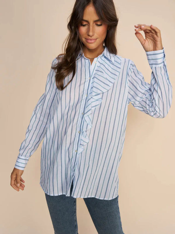 Mos Mosh | Keva Stripe Shirt | Cashmere Blue