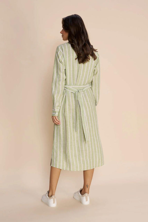 Mos Mosh | Korina Striped Linen Dress | Smoke Green