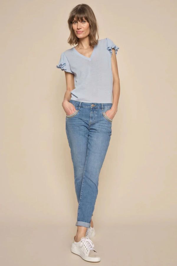 Mos Mosh | Ganna V-Neck Knit Top | Cashmere Blue