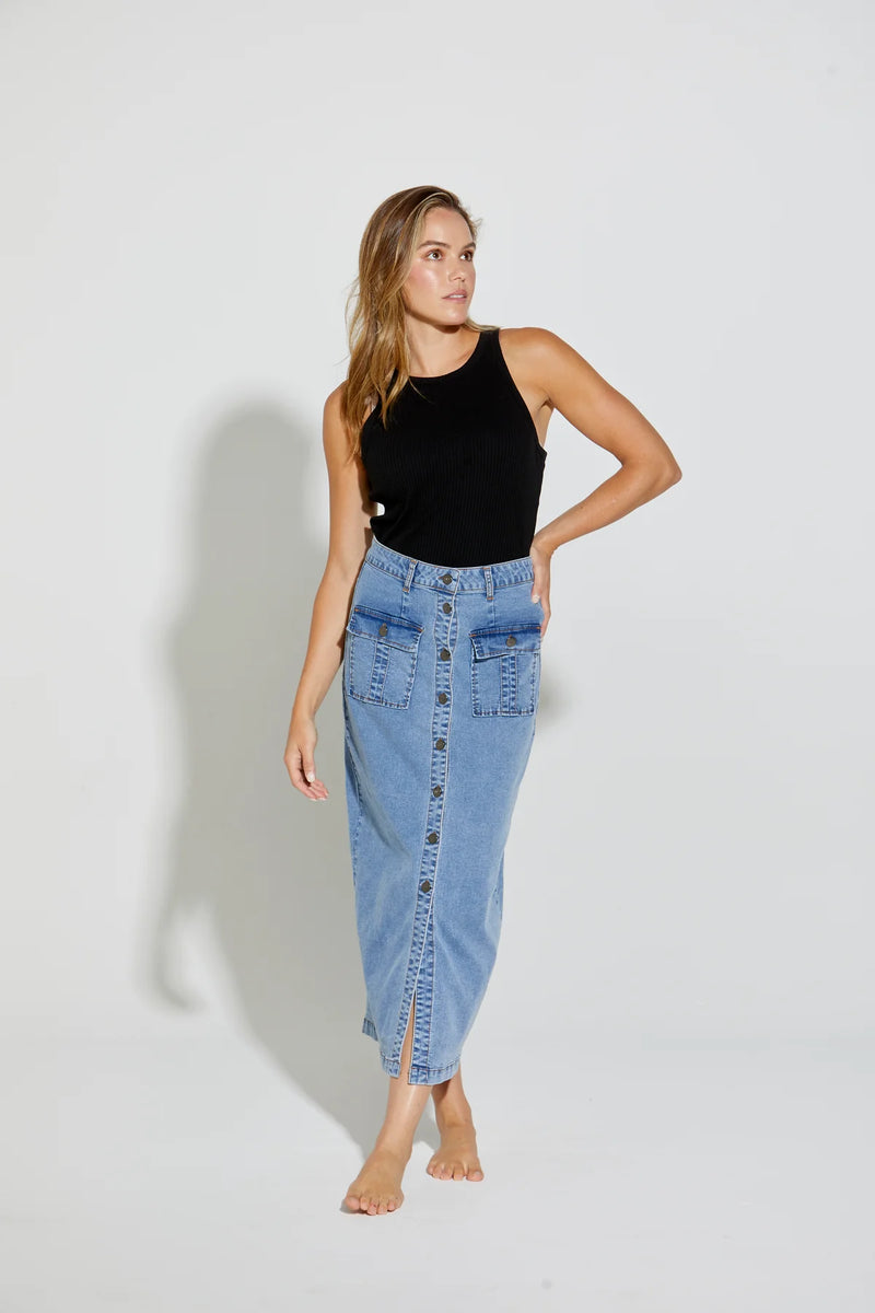 New London Jeans | Ginsbergn Denim Skirt | Light wash