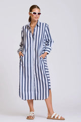 Shirty | The Andrea Shirtdress | Navy Wide Stripe