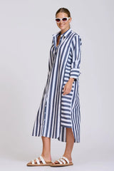 Shirty | The Andrea Shirtdress | Navy Wide Stripe