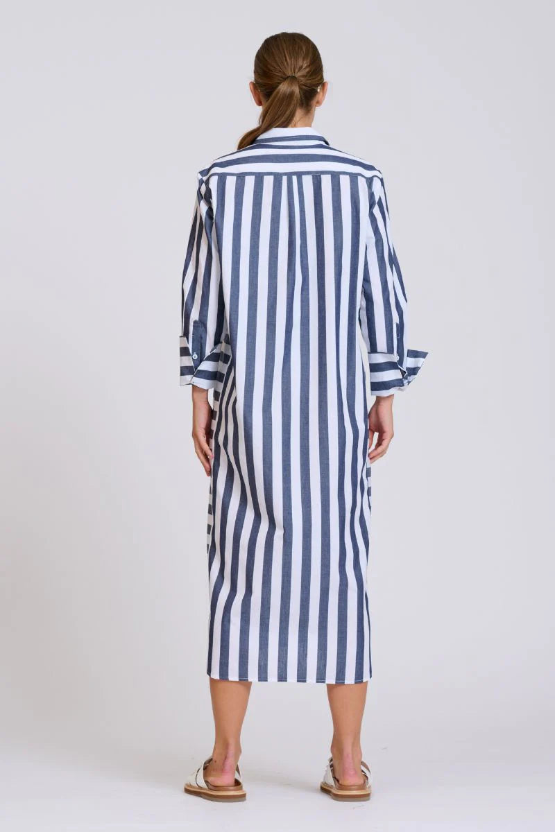 Shirty | The Andrea Shirtdress | Navy Wide Stripe