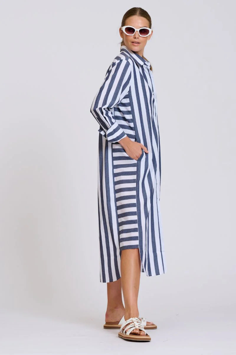 Shirty | The Andrea Shirtdress | Navy Wide Stripe