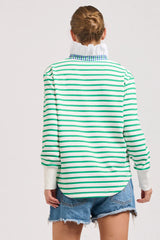 EST. 1971 | Rugby Frill Collar Cotton Sweatshirt | Green Stripe