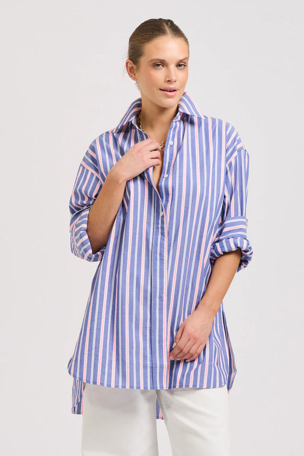 Shirty | The Boyfriend Oversized Shirt | Chambray Pink Stripe