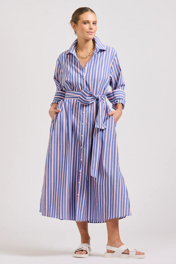 Shirty | The Luna Oversized Linen Long Shirtdress | Chambray Pink Stripe