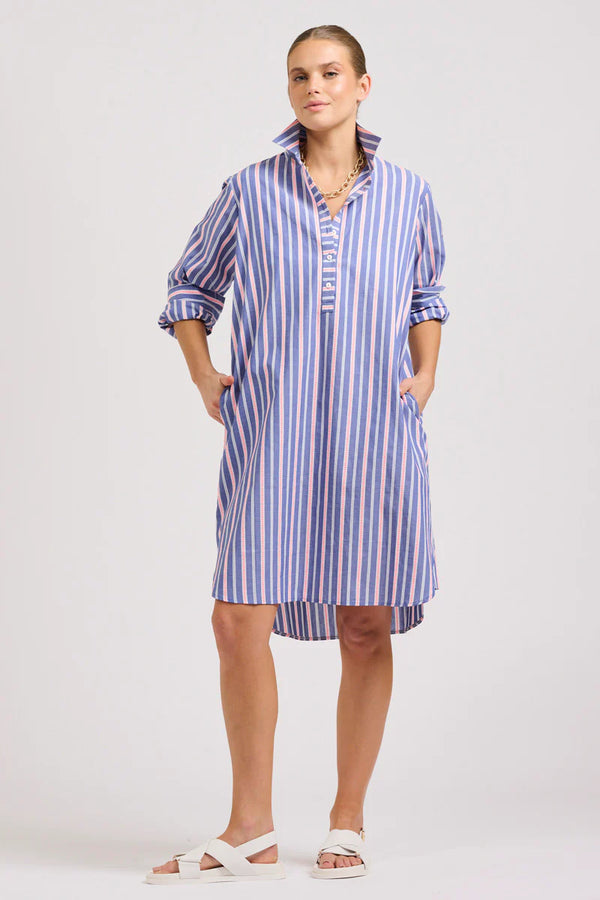 Shirty | The Popover Shirtdress | Chambray Pink Stripe