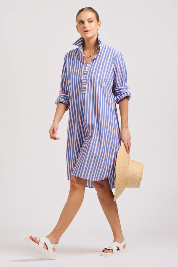 Shirty | The Popover Shirtdress | Chambray Pink Stripe